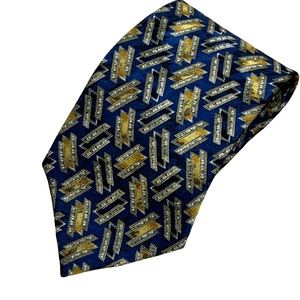 TODAY'S MAN Men's 100% Silk Navy Gold Neck Tie Pointed Geometric Classic Italy
